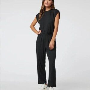 Vuori Lux Crew Neck Jumpsuit Black XS Short Sleeve Athleisure Casual Travel